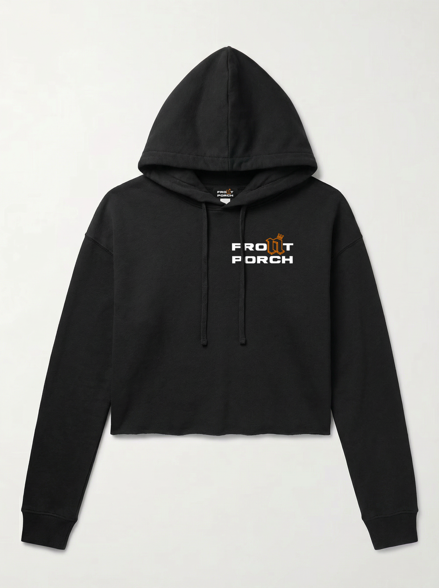 Front Porch Freestyles Ladies OG Cropped Hoodie black printed chest logo womens streetwear DMV hero