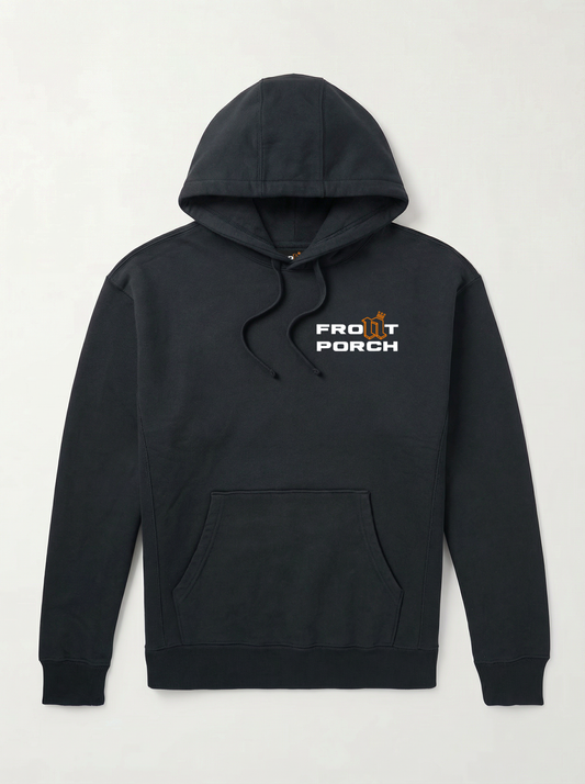 Front Porch Freestyles OG Hoodie black embroidered chest logo premium heavyweight DMV culturewear hero