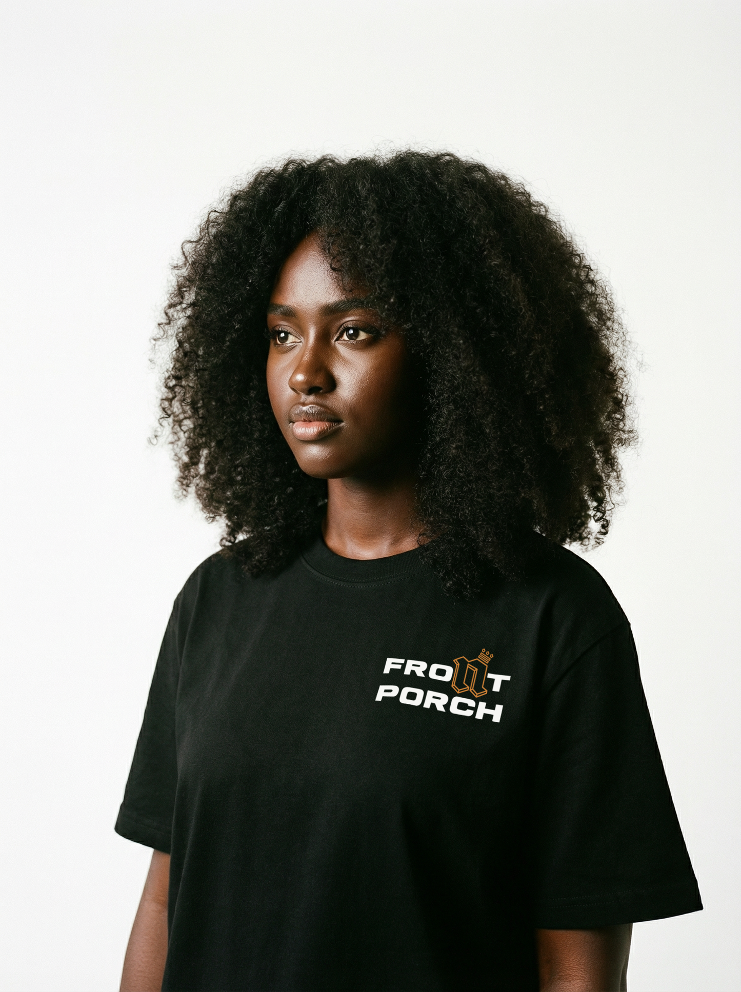 Front Porch Freestyles OG Tee black worn female model DMV music culture streetwear lifestyle