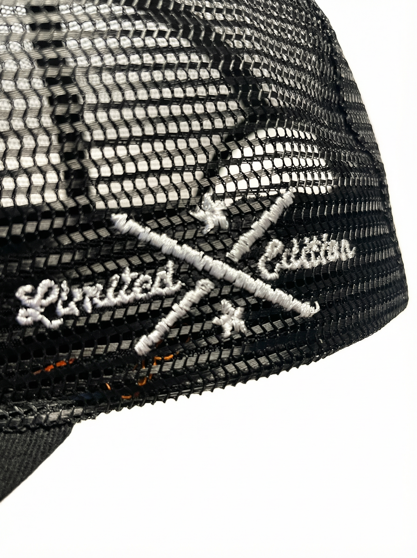 Front Porch Freestyles OG Trucker Hat black limited edition crossed drumsticks embroidery mesh detail