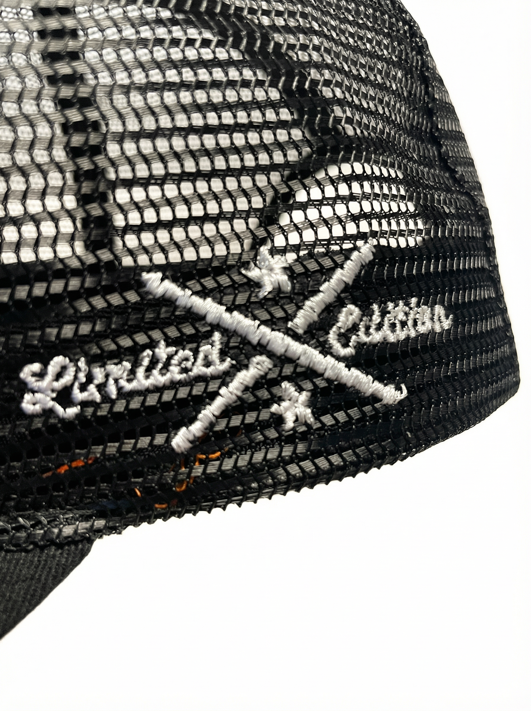 Front Porch Freestyles OG Trucker Hat black limited edition crossed drumsticks embroidery mesh detail