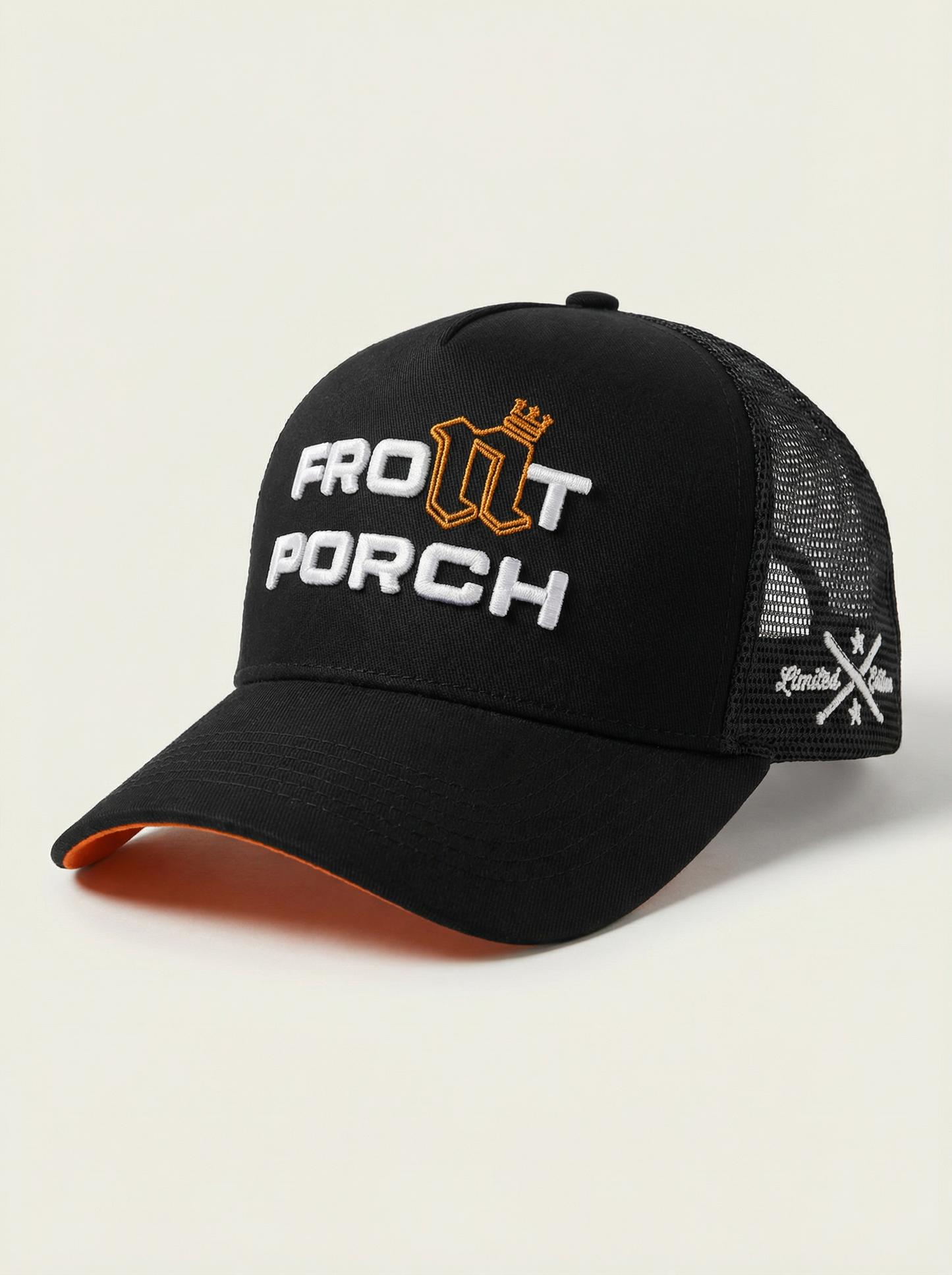 Front Porch Freestyles OG Trucker Hat black limited edition script side embroidery right view