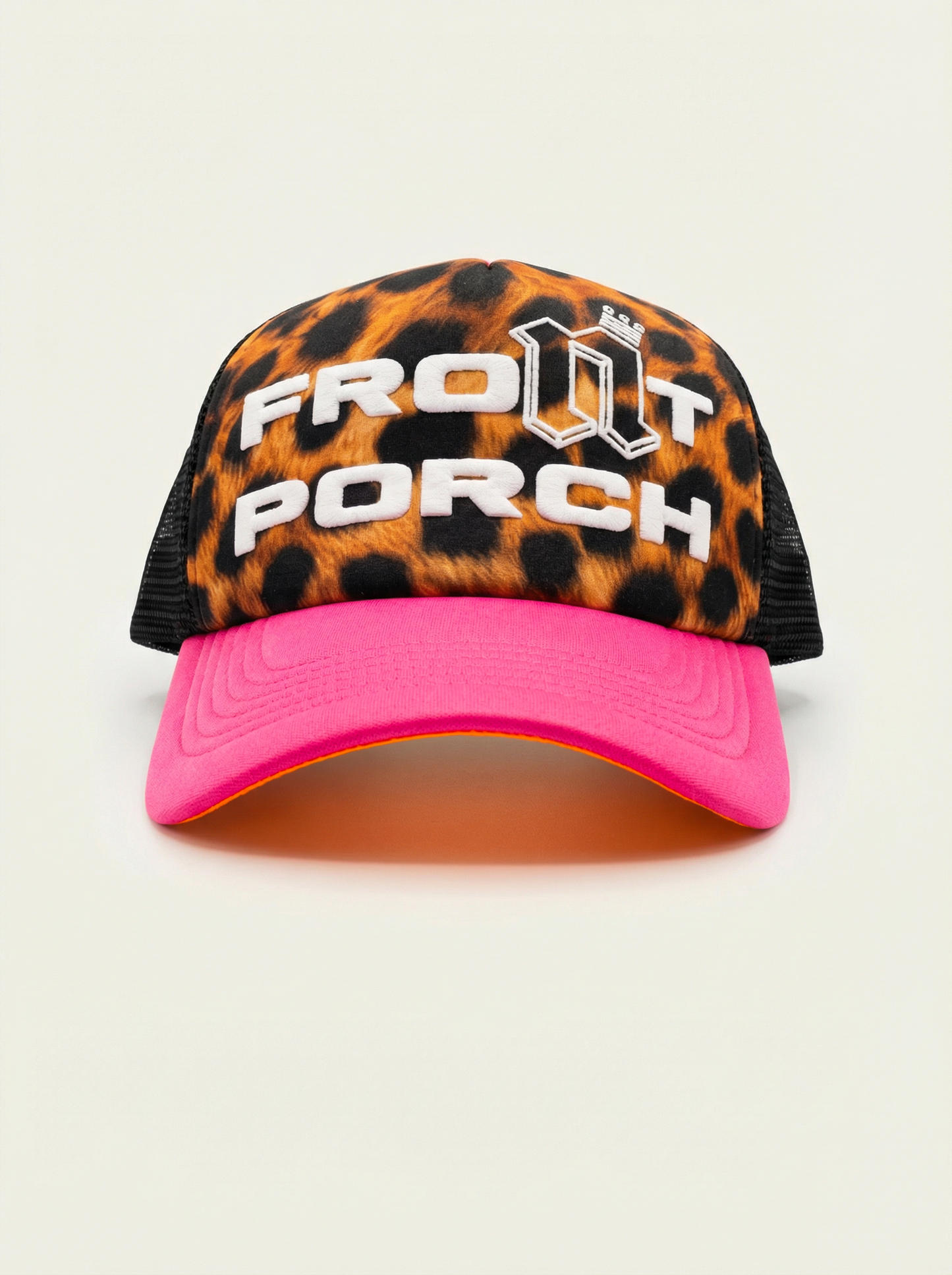 Front Porch Freestyles Performer Trucker Hat cheetah print pink brim right side view
