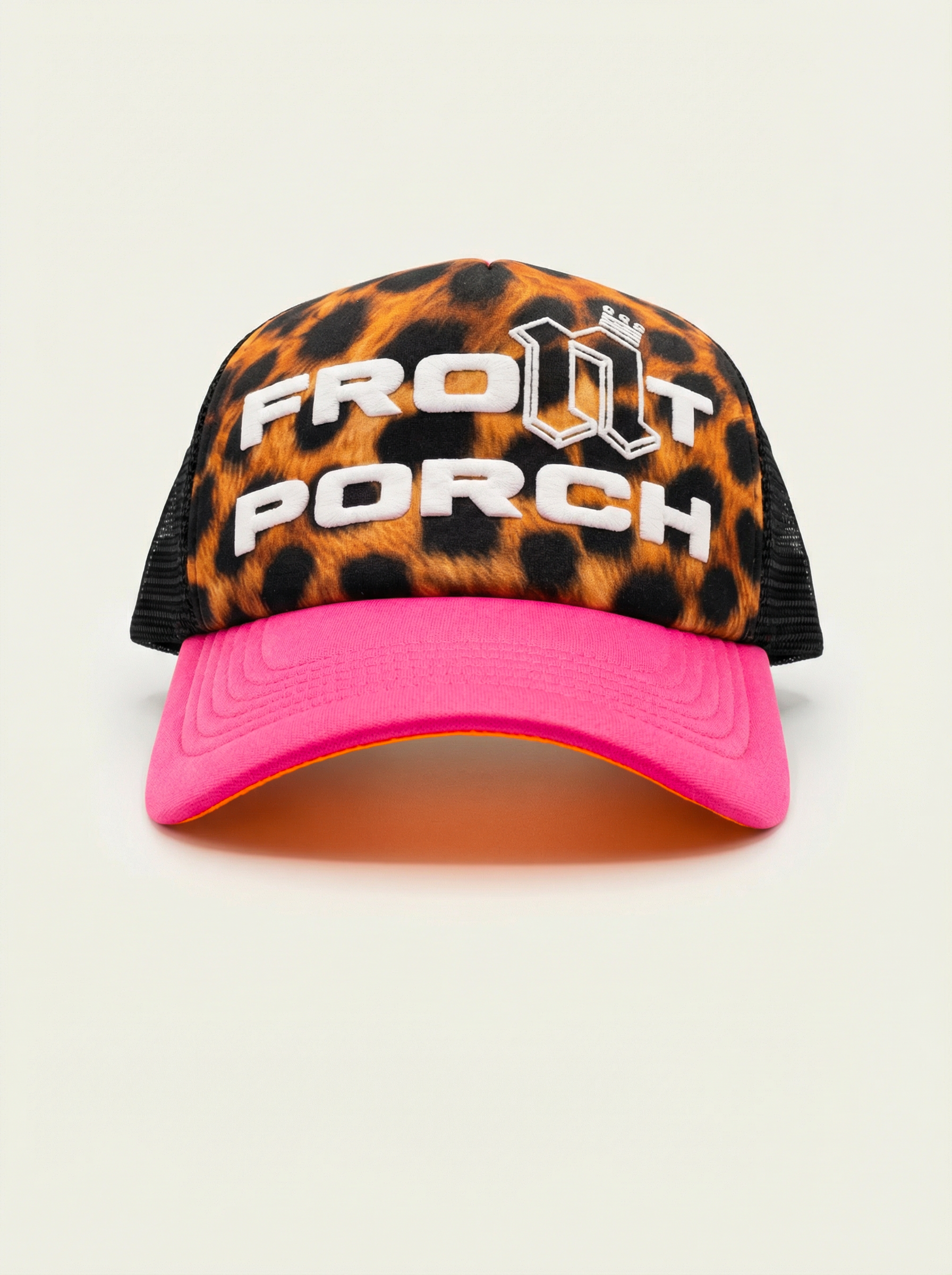 Front Porch Freestyles Performer Trucker Hat cheetah print pink brim right side view