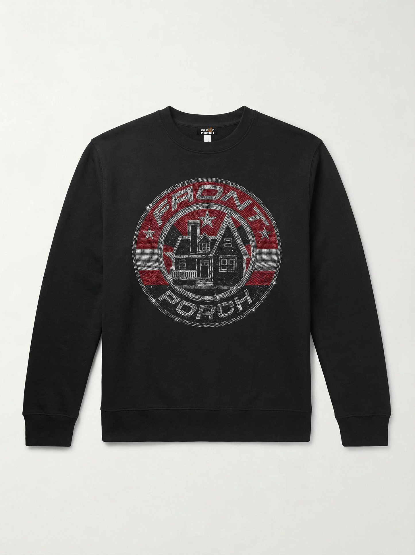 Front Porch Freestyles Shining Star black crewneck sweatshirt with crystal rhinestone graphic on chest