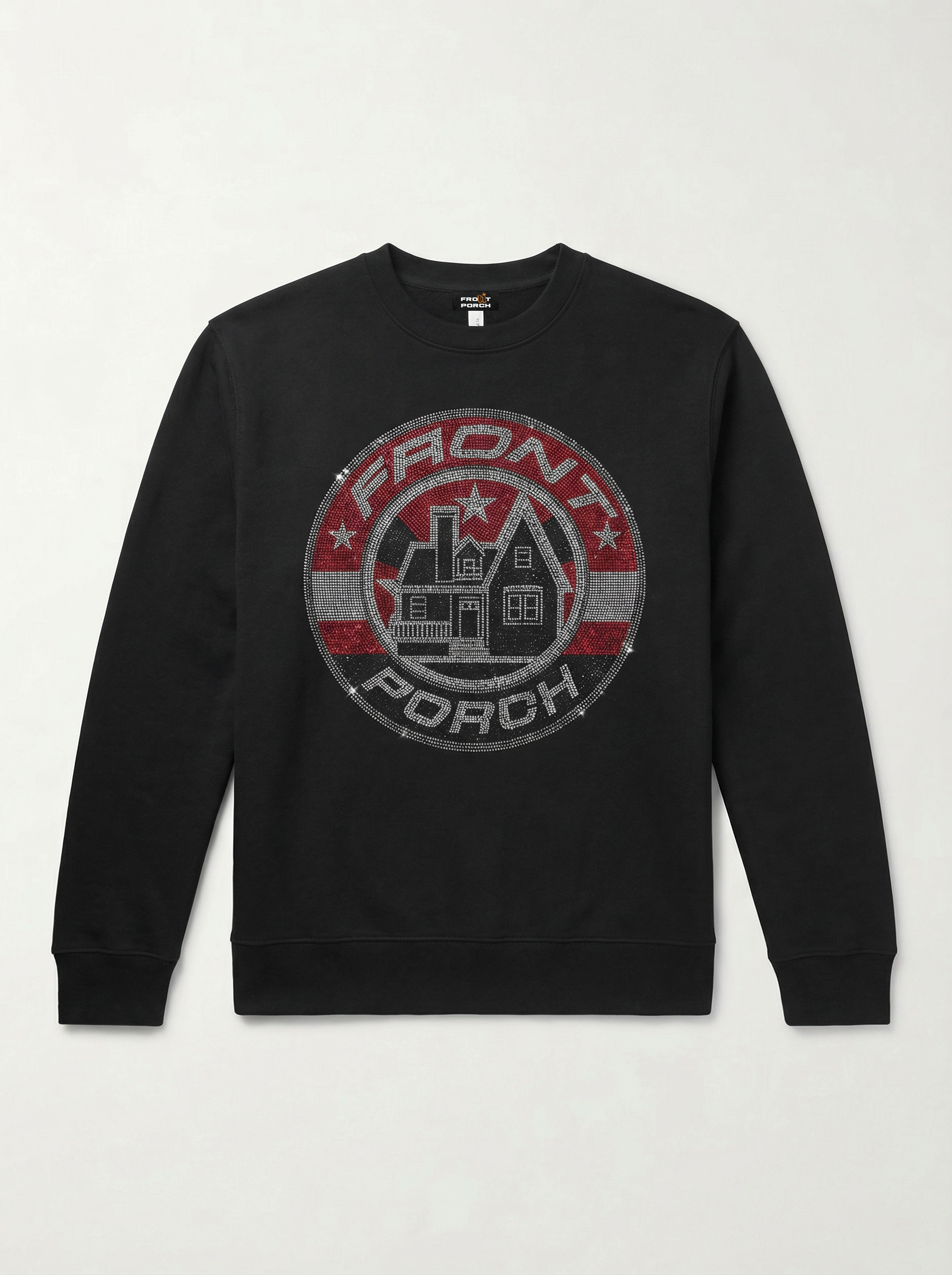 Front Porch Freestyles Shining Star black crewneck sweatshirt with crystal rhinestone graphic on chest