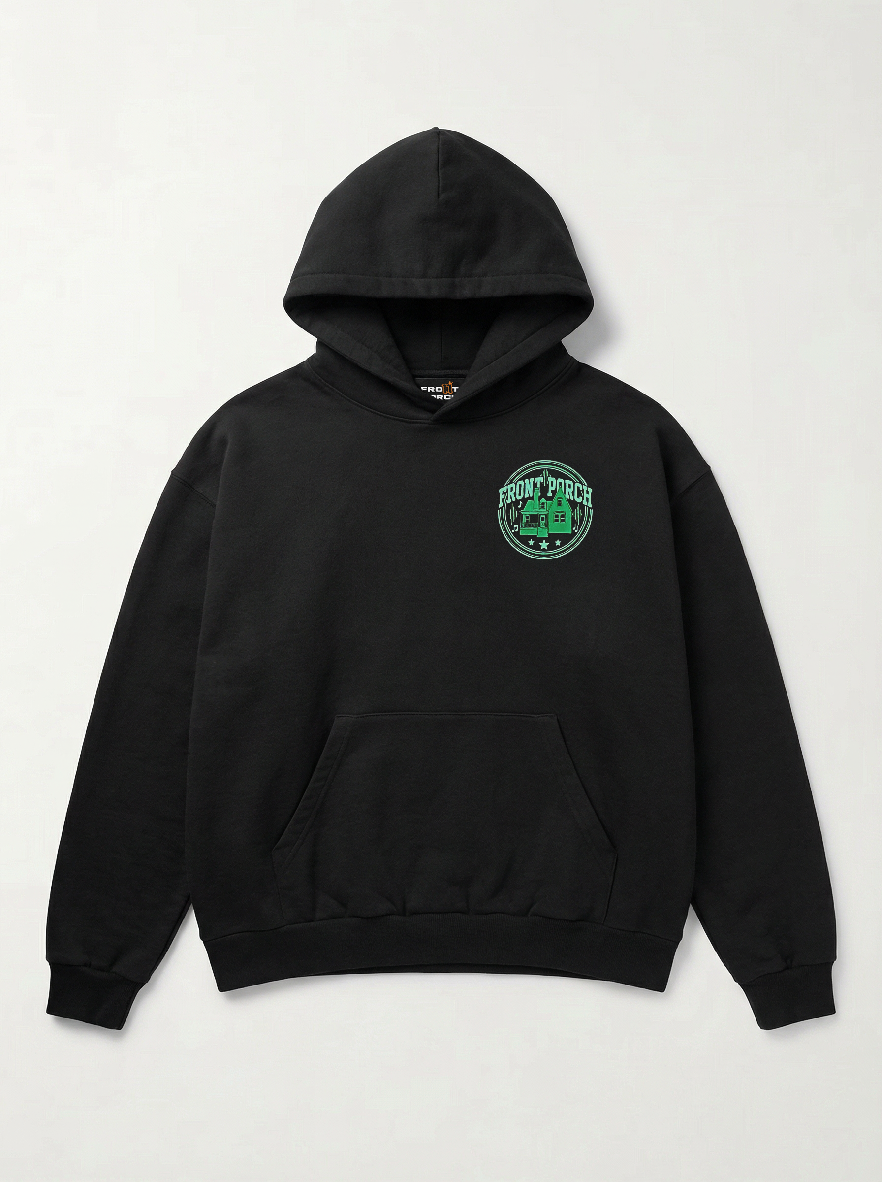 Front Porch Freestyles Soundwave Hoodie black green house crest front graphic DMV music culture hero