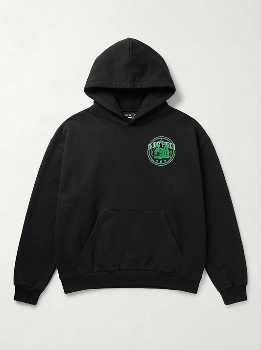Front Porch Freestyles Soundwave Hoodie black green house crest front graphic DMV music culture hero